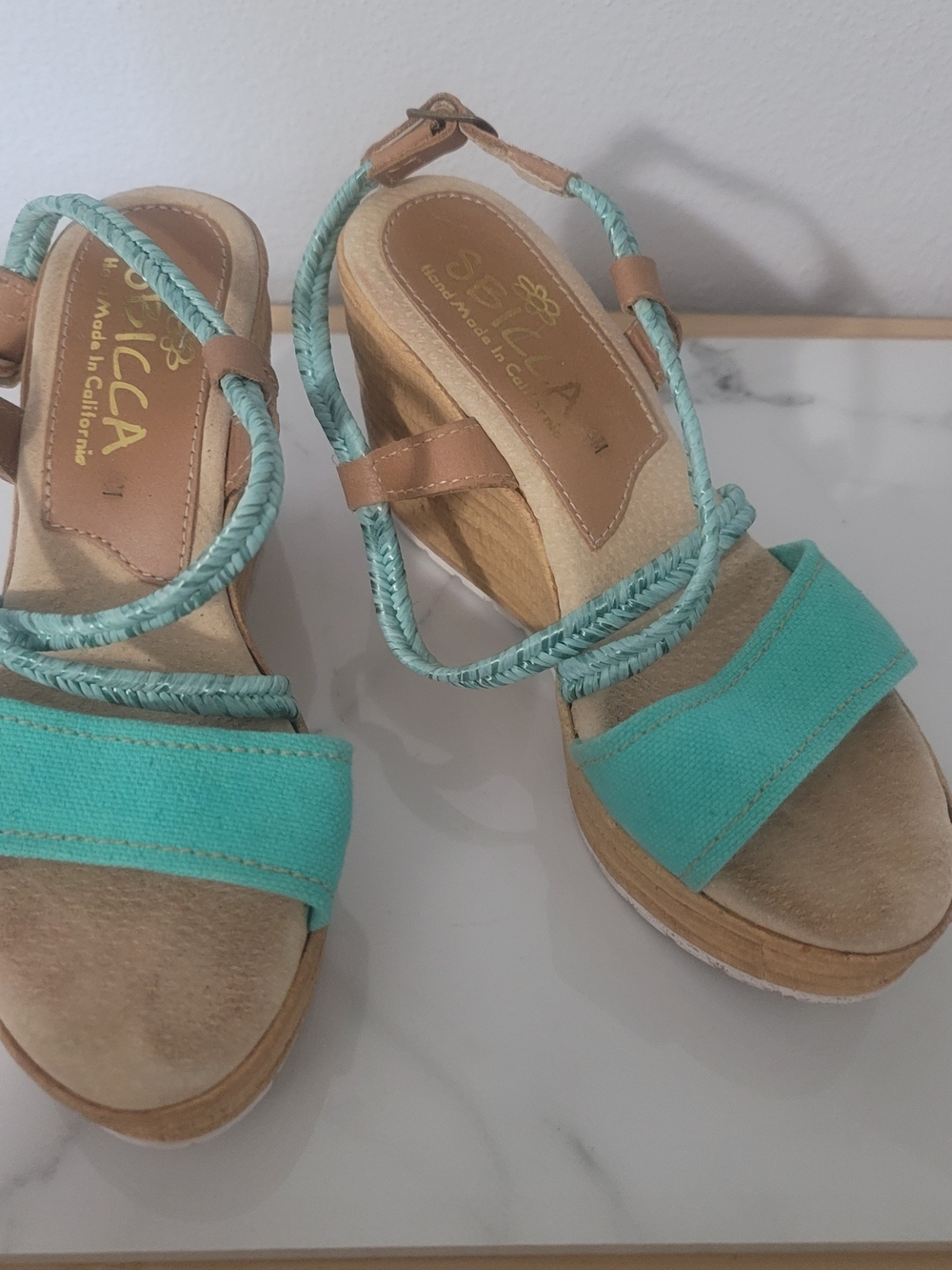 Sbicca Turquoise Braided-Strap Wedge Sandals